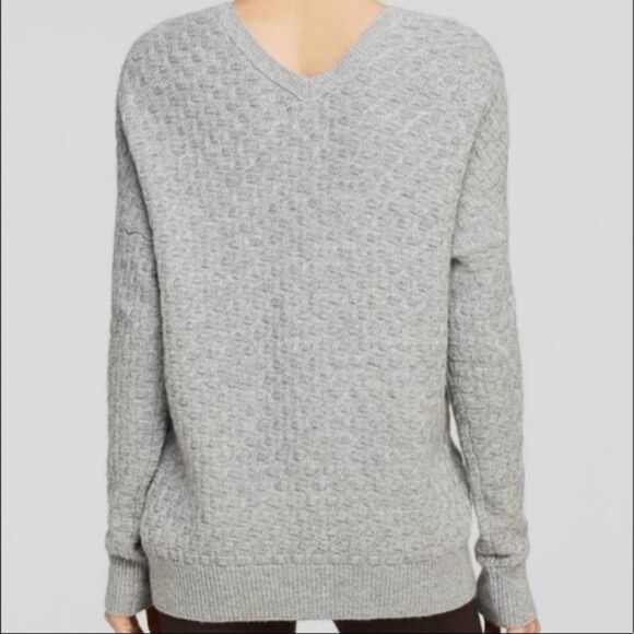 Vince Women's XL Light Gray Double V Textured Sweater Wool Cashmere - Picture 2 of 7